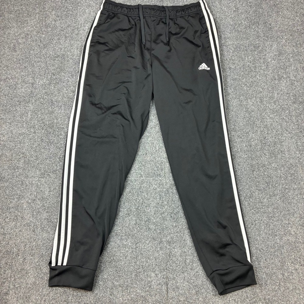 Adidas Mens Size Large 32x30 Track Pants Black White 3 Stripe Joggers